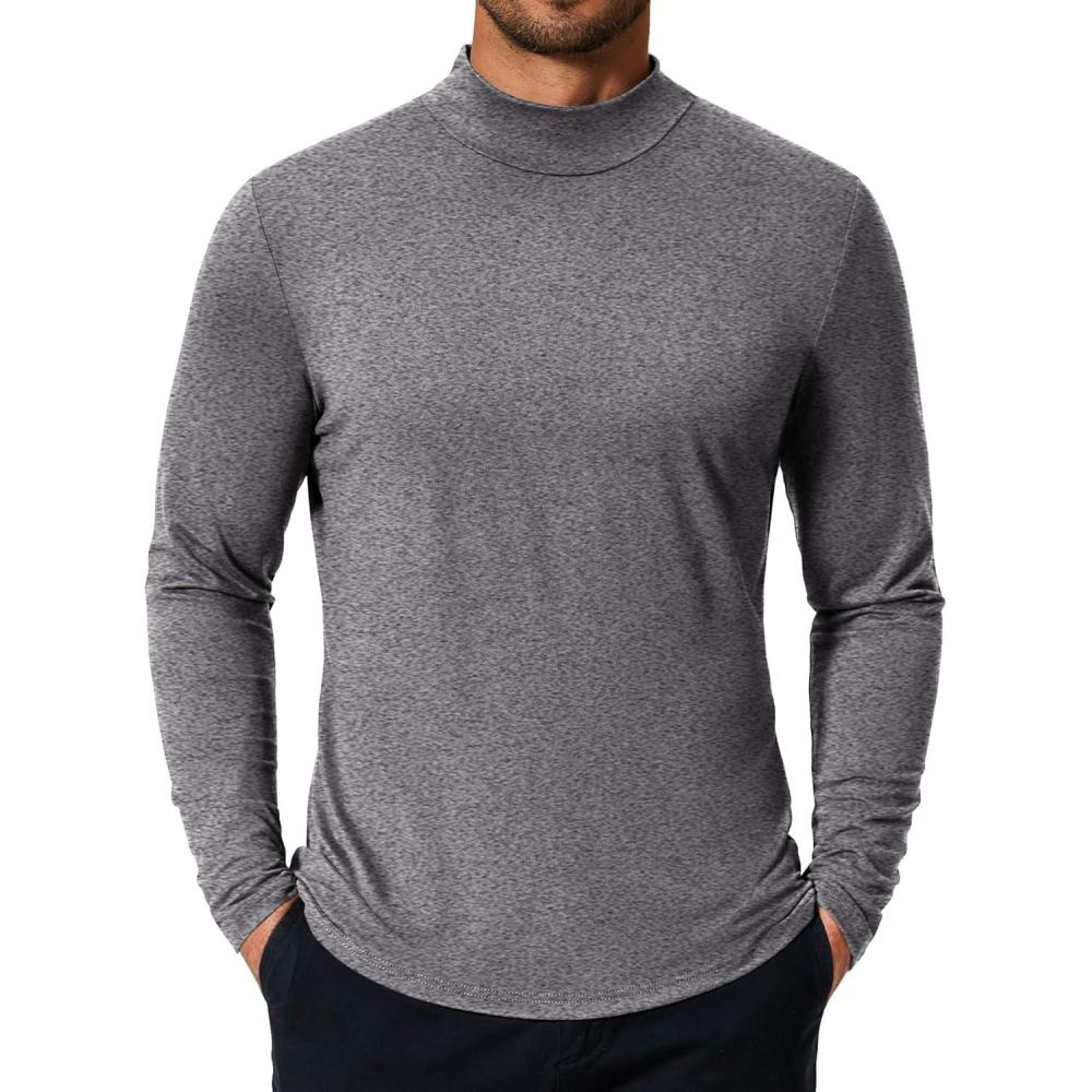 imageCOOFANDY Mens Mock Turtleneck TShirts Long Sleeve Solid Color Tees Shirts Basic Casual Slim Fit Pullover T ShirtsLight Grey