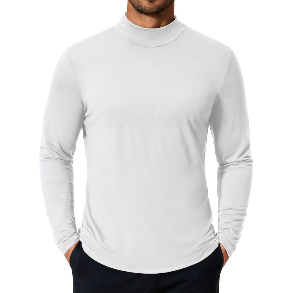 imageCOOFANDY Mens Mock Turtleneck TShirts Long Sleeve Solid Color Tees Shirts Basic Casual Slim Fit Pullover T ShirtsWhite