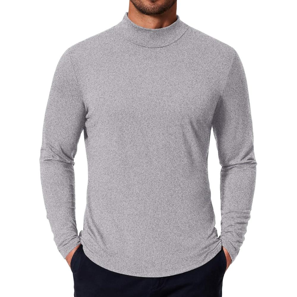 imageCOOFANDY Mens Mock Turtleneck TShirts Long Sleeve Solid Color Tees Shirts Basic Casual Slim Fit Pullover T ShirtsWhite Heather Grey