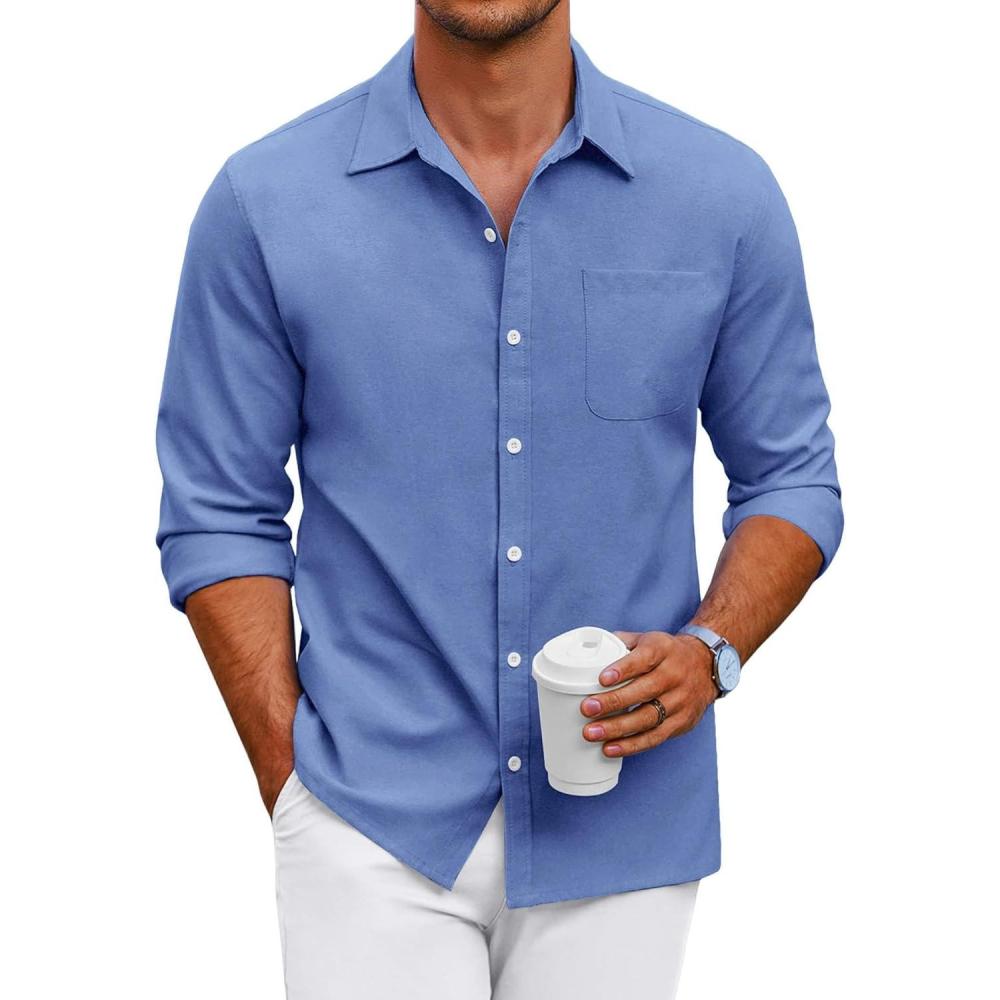 imageCOOFANDY Mens Oxford Shirt Long Sleeve Casual Button Down Shirts Regular Fit Dress ShirtsRoyal Blue