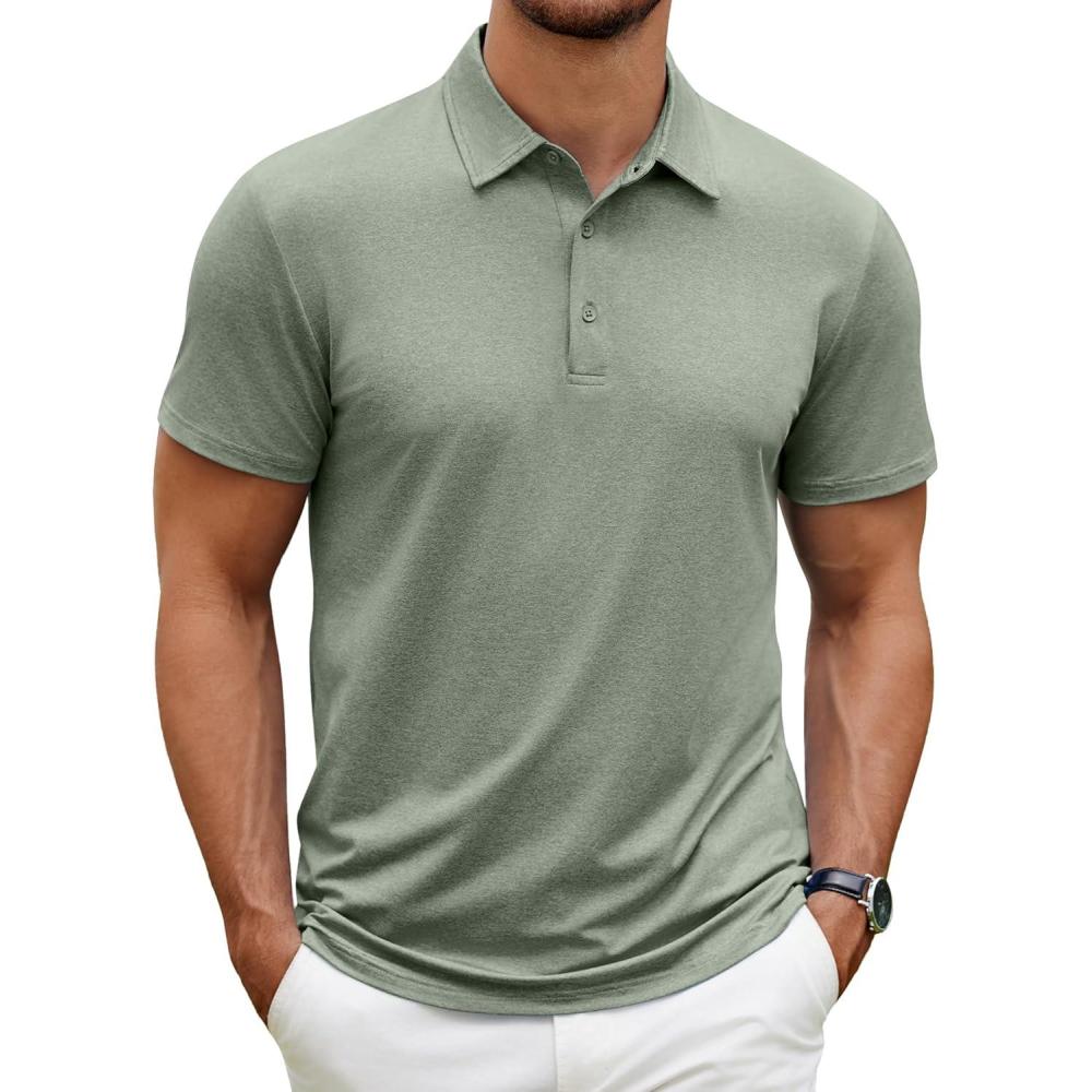 imageCOOFANDY Mens Polo Shirt Golf Quick Dry Performance Short Sleeve Moisture Wicking Athletic Polo Collared Tennis TShirtArmy Green