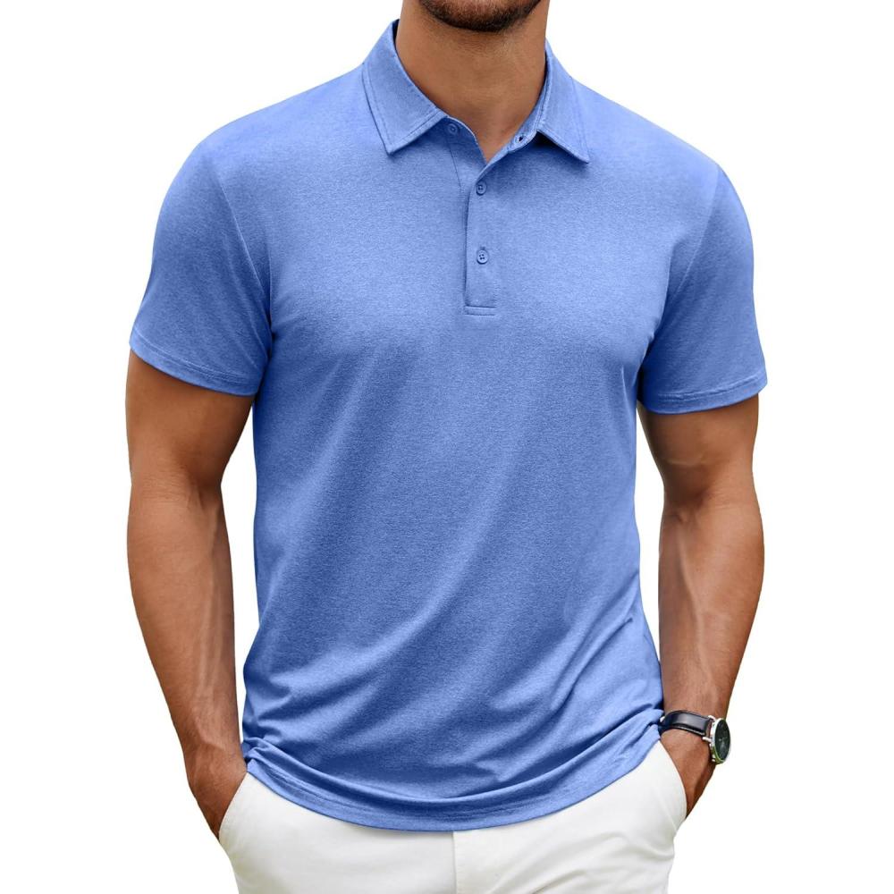 imageCOOFANDY Mens Polo Shirt Golf Quick Dry Performance Short Sleeve Moisture Wicking Athletic Polo Collared Tennis TShirtBlue