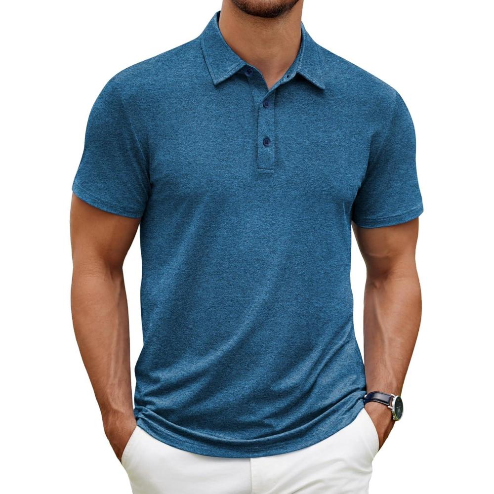 imageCOOFANDY Mens Polo Shirt Golf Quick Dry Performance Short Sleeve Moisture Wicking Athletic Polo Collared Tennis TShirtDark Blue