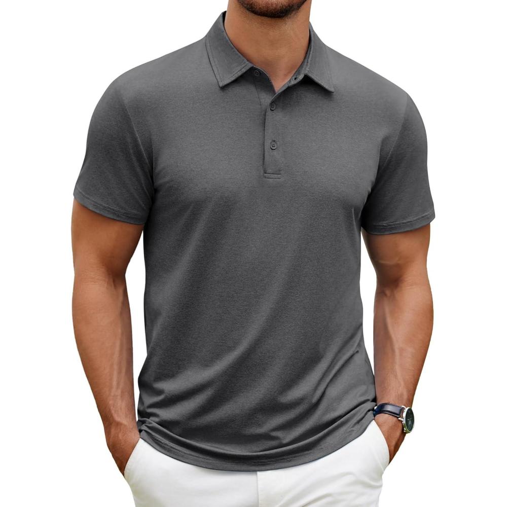 imageCOOFANDY Mens Polo Shirt Golf Quick Dry Performance Short Sleeve Moisture Wicking Athletic Polo Collared Tennis TShirtDark Gray