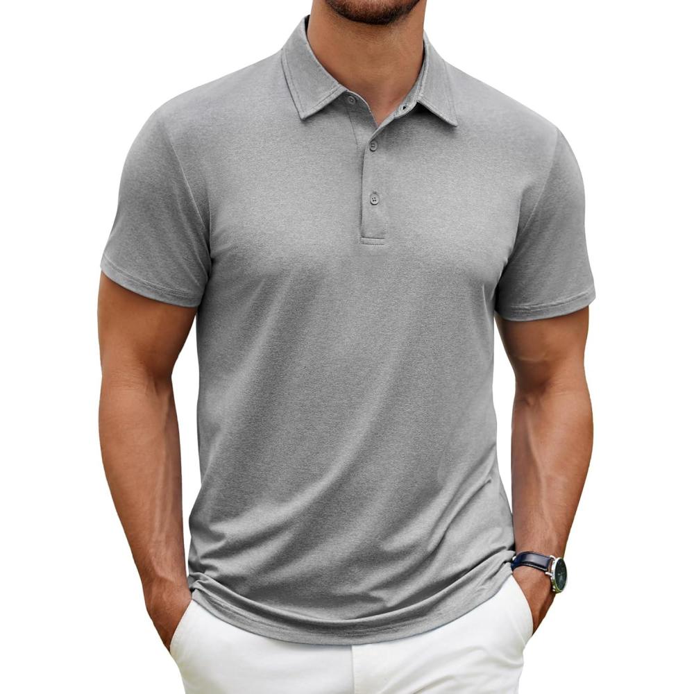 imageCOOFANDY Mens Polo Shirt Golf Quick Dry Performance Short Sleeve Moisture Wicking Athletic Polo Collared Tennis TShirtLight Gray