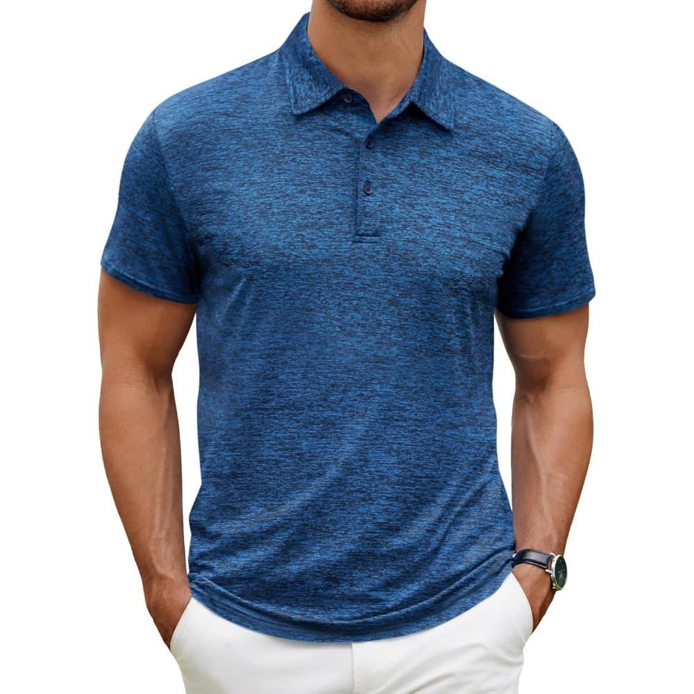imageCOOFANDY Mens Polo Shirt Golf Quick Dry Performance Short Sleeve Moisture Wicking Athletic Polo Collared Tennis TShirtNavy Blue