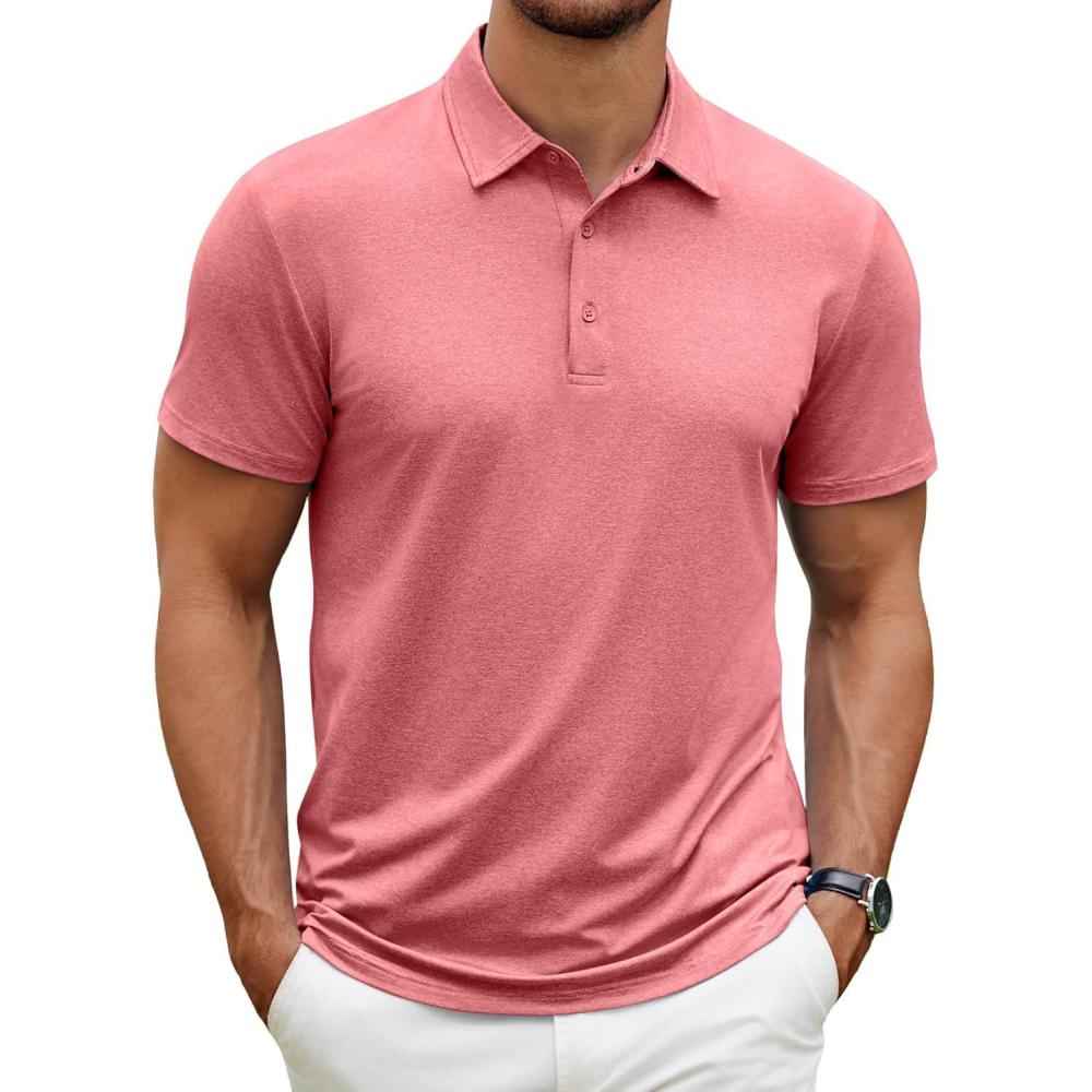 imageCOOFANDY Mens Polo Shirt Golf Quick Dry Performance Short Sleeve Moisture Wicking Athletic Polo Collared Tennis TShirtRed