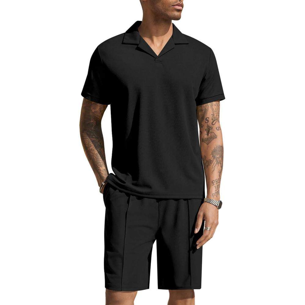 imageCOOFANDY Mens Polo Shirt and Shorts Set 2 Piece Outfits Fashion Summer Tracksuits Short Sleeve Casual Polo Suit