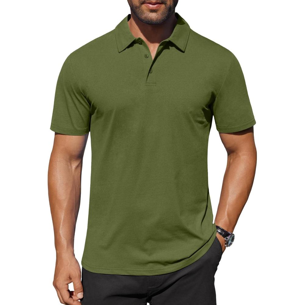 imageCOOFANDY Mens Polo Shirts Short Sleeve Moisture Wicking Golf Shirt Fashion Casual Collared TShirtArmy Green