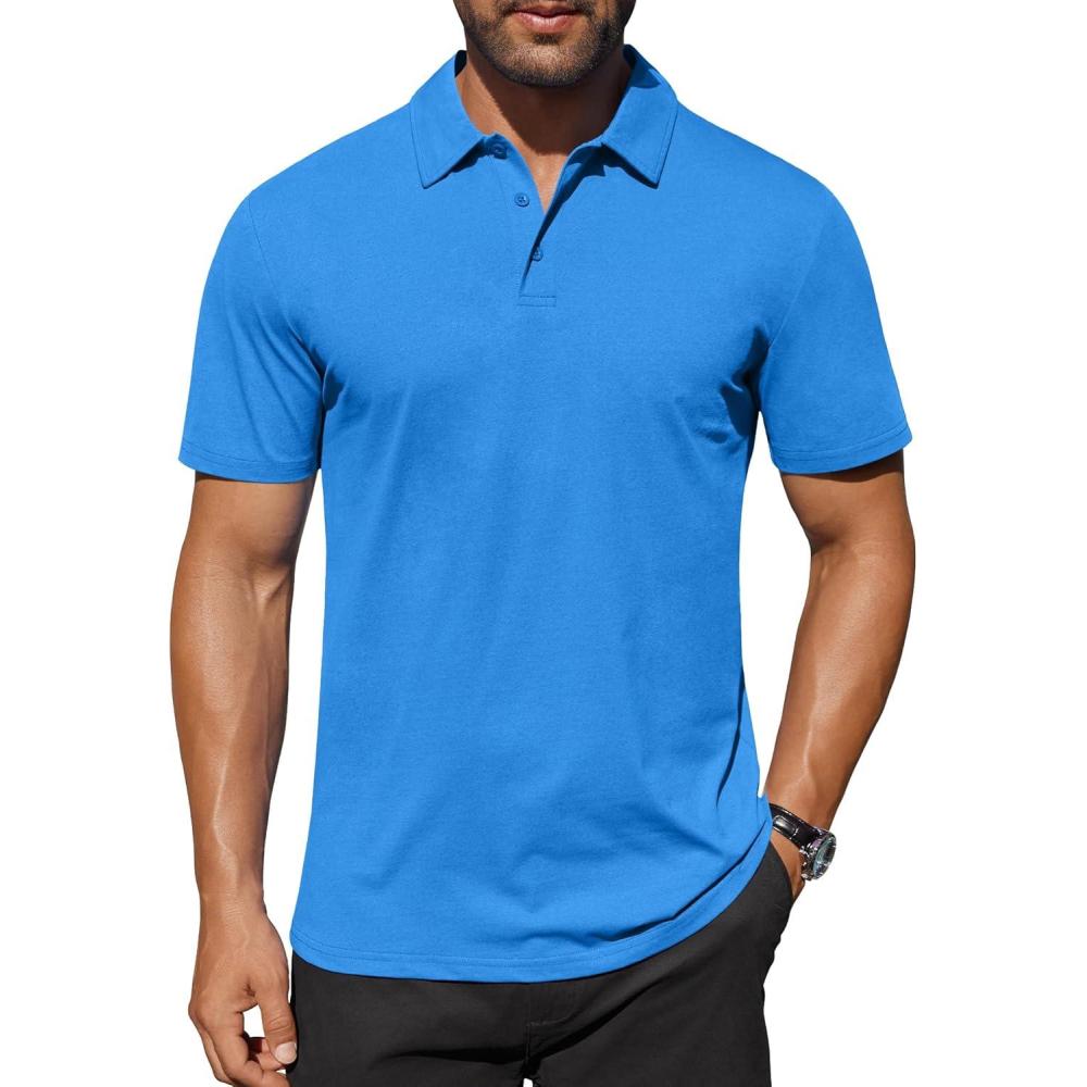 imageCOOFANDY Mens Polo Shirts Short Sleeve Moisture Wicking Golf Shirt Fashion Casual Collared TShirtBlue