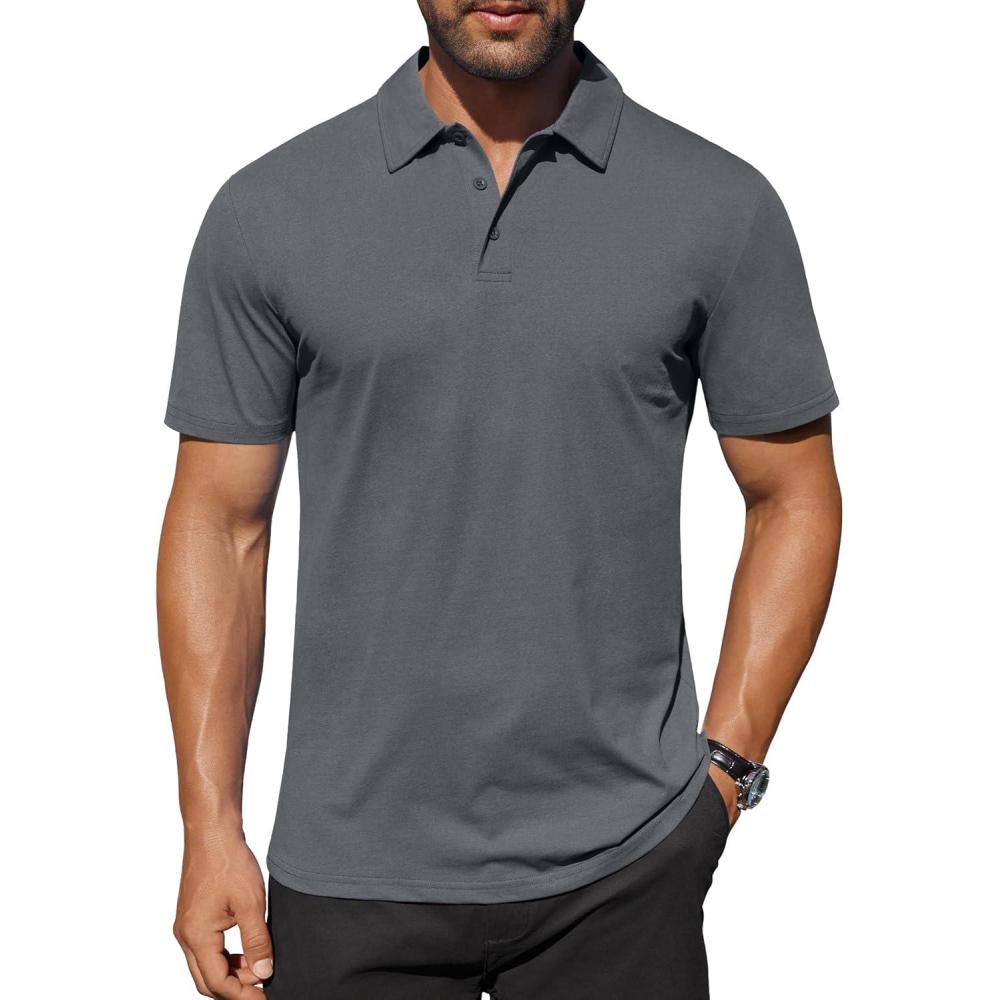 imageCOOFANDY Mens Polo Shirts Short Sleeve Moisture Wicking Golf Shirt Fashion Casual Collared TShirtDark Grey