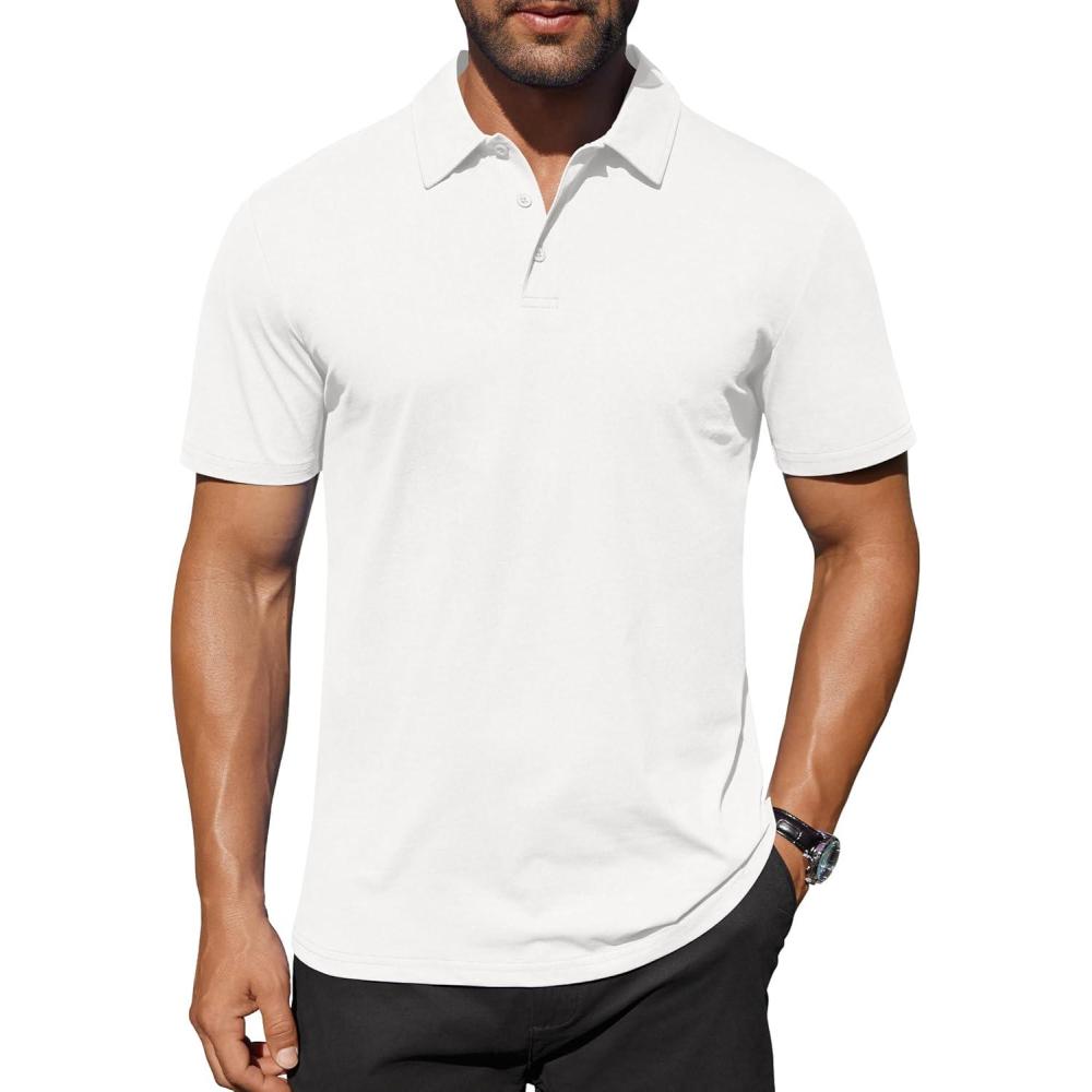 imageCOOFANDY Mens Polo Shirts Short Sleeve Moisture Wicking Golf Shirt Fashion Casual Collared TShirtWhite