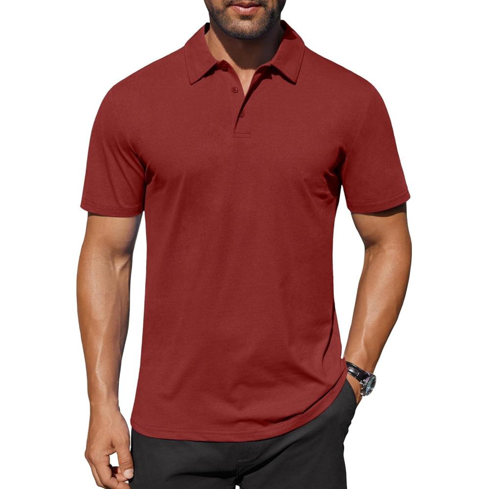 imageCOOFANDY Mens Polo Shirts Short Sleeve Moisture Wicking Golf Shirt Fashion Casual Collared TShirtWine Red