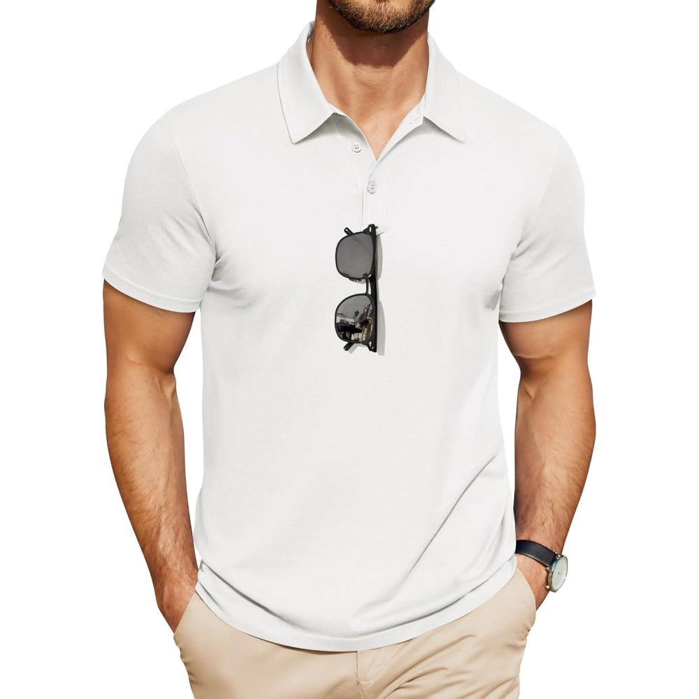 imageCOOFANDY Mens Polo Shirts Short Sleeve Pique Jersey Golf Shirt Casual Summer Collared TShirtsWhite