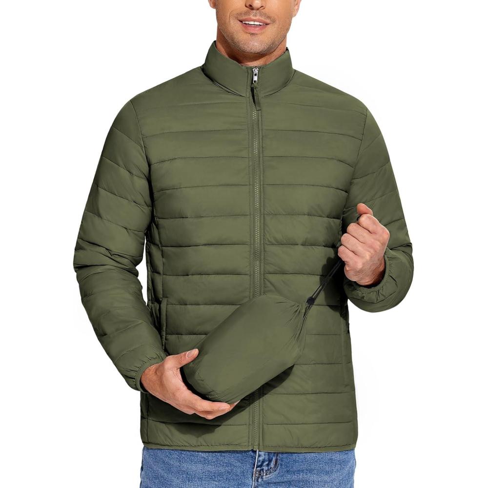 imageCOOFANDY Mens Puffer Jacket Packable Lightweight Jackets Winter Coat Windproof Zipper Down JacketArmy Green