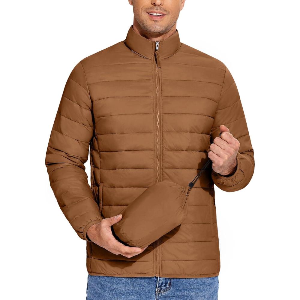 imageCOOFANDY Mens Puffer Jacket Packable Lightweight Jackets Winter Coat Windproof Zipper Down JacketLight Brown