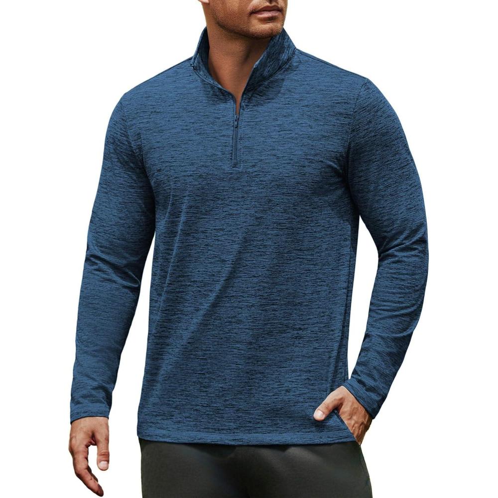 imageCOOFANDY Mens Quarter Zip Pullover Long Sleeve Sweatshirt 14 Zip Golf Shirt Winter Fleece Lined Thermal PulloverDark Blue