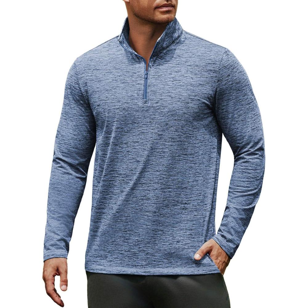imageCOOFANDY Mens Quarter Zip Pullover Long Sleeve Sweatshirt 14 Zip Golf Shirt Winter Fleece Lined Thermal PulloverGray Blue