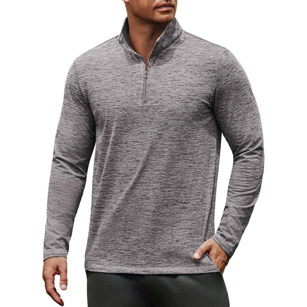 imageCOOFANDY Mens Quarter Zip Pullover Long Sleeve Sweatshirt 14 Zip Golf Shirt Winter Fleece Lined Thermal PulloverLight Grey