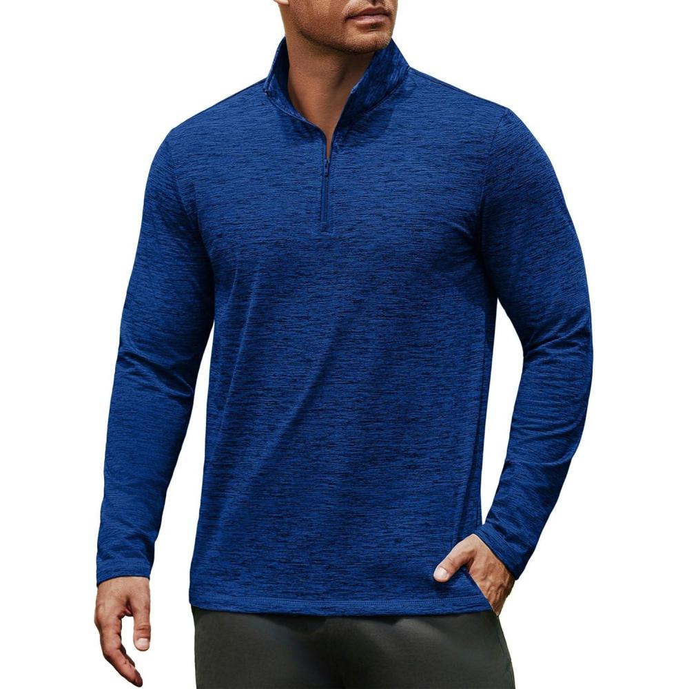 imageCOOFANDY Mens Quarter Zip Pullover Long Sleeve Sweatshirt 14 Zip Golf Shirt Winter Fleece Lined Thermal PulloverSky Blue