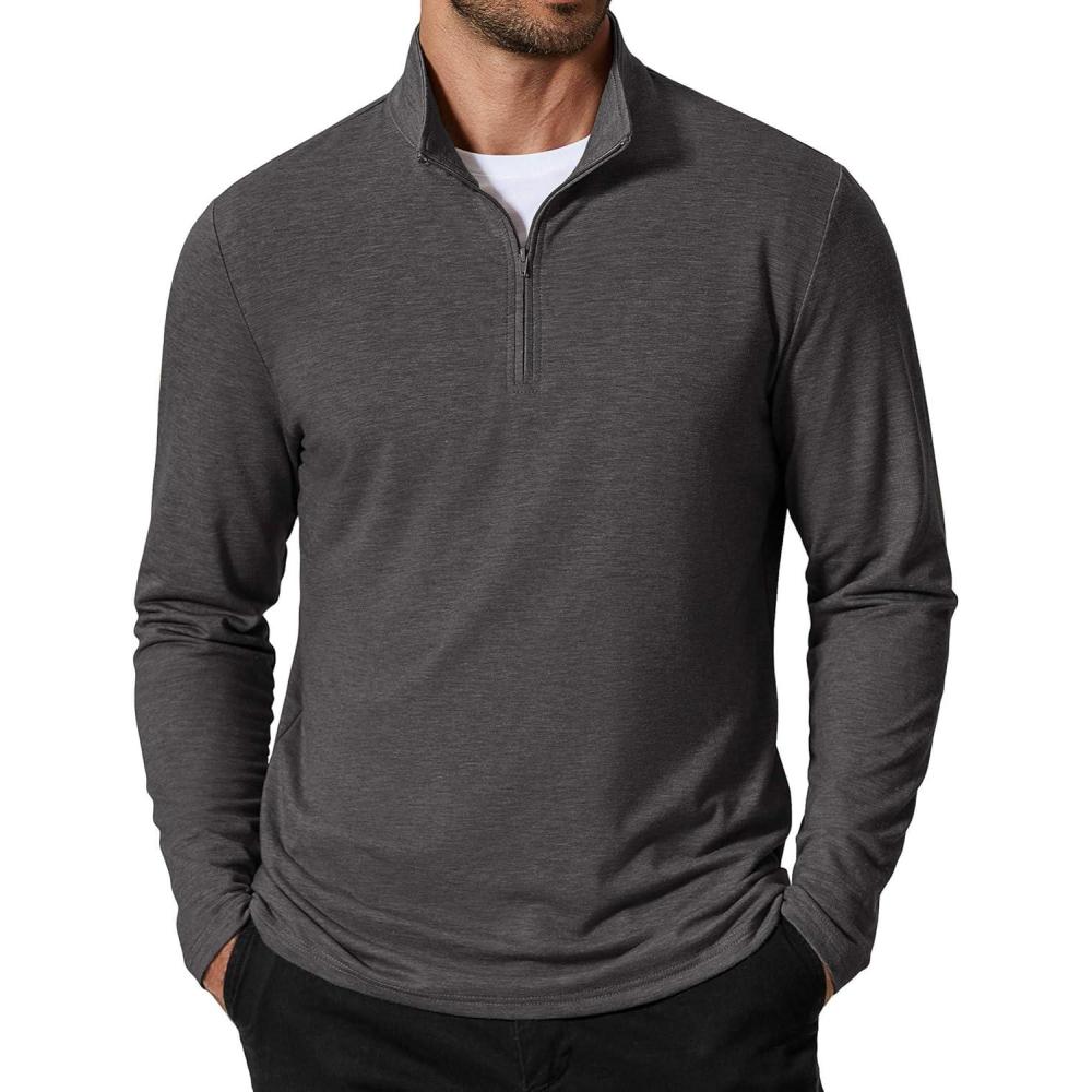 imageCOOFANDY Mens Quarter Zip Pullover Mock Neck Golf Shirts Casual Long Sleeve ShirtGrey