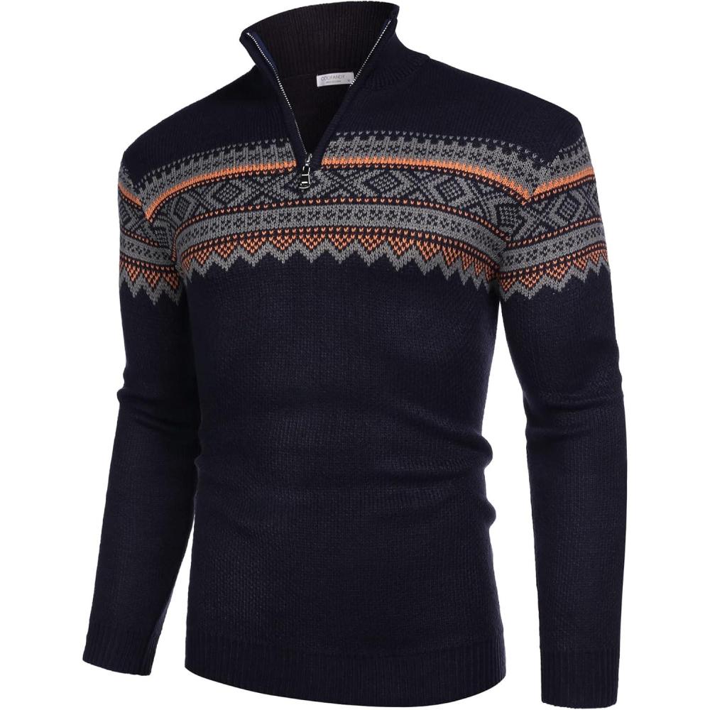 imageCOOFANDY Mens Quarter Zip Pullover Sweater Casual Zip Up Polo Sweater KnitPat3