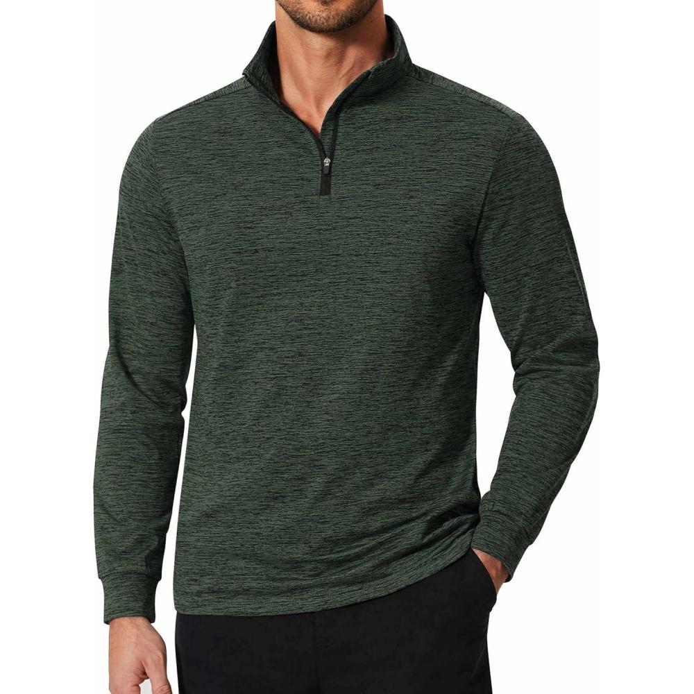 imageCOOFANDY Mens Quarter Zip Shirts Workout Fleece Lined Lightweight Long Sleeve Pullover SweatshirtsArmy Green