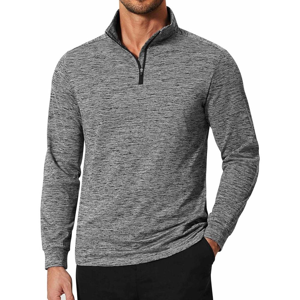 imageCOOFANDY Mens Quarter Zip Shirts Workout Fleece Lined Lightweight Long Sleeve Pullover SweatshirtsDark Grey
