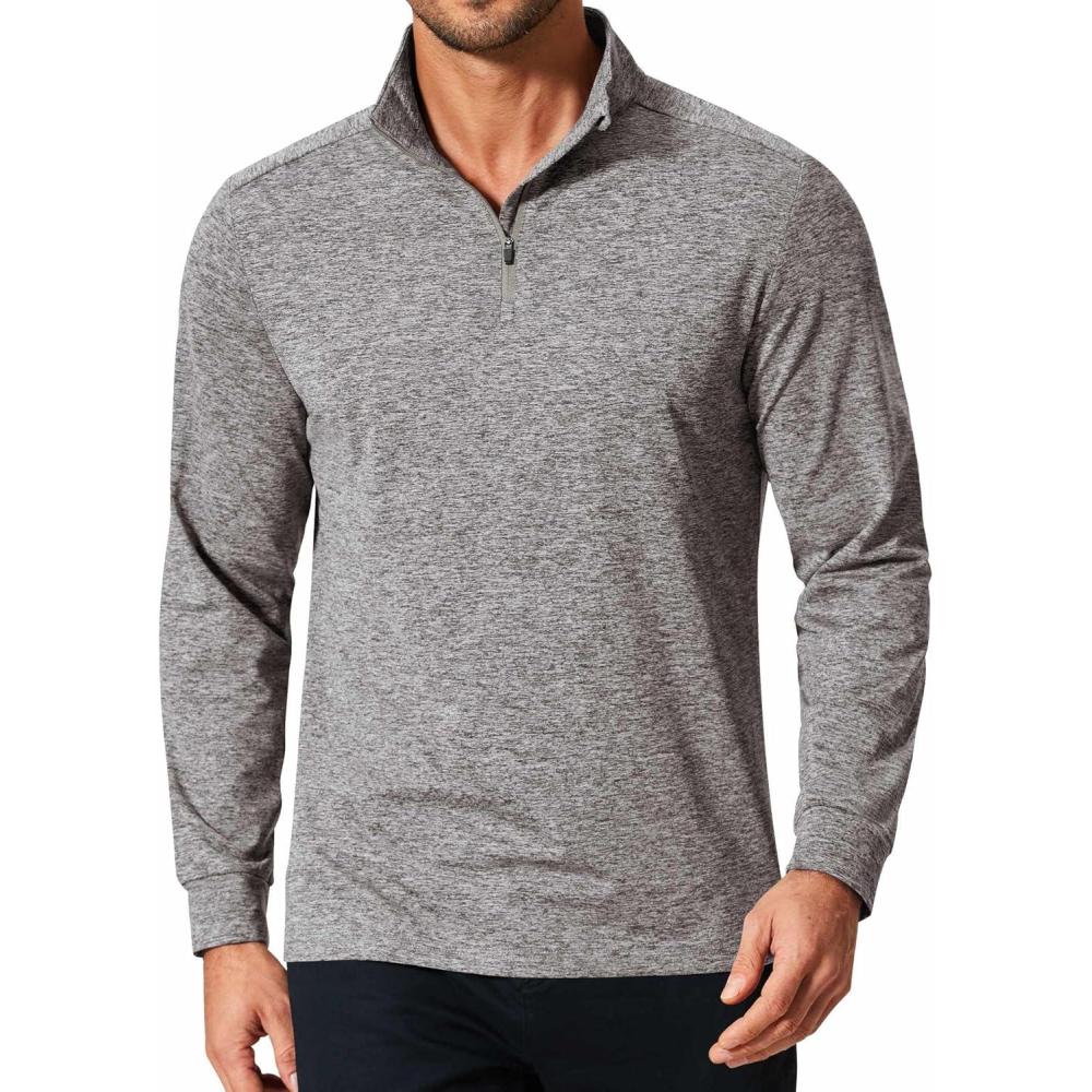 imageCOOFANDY Mens Quarter Zip Shirts Workout Fleece Lined Lightweight Long Sleeve Pullover SweatshirtsLight Grey