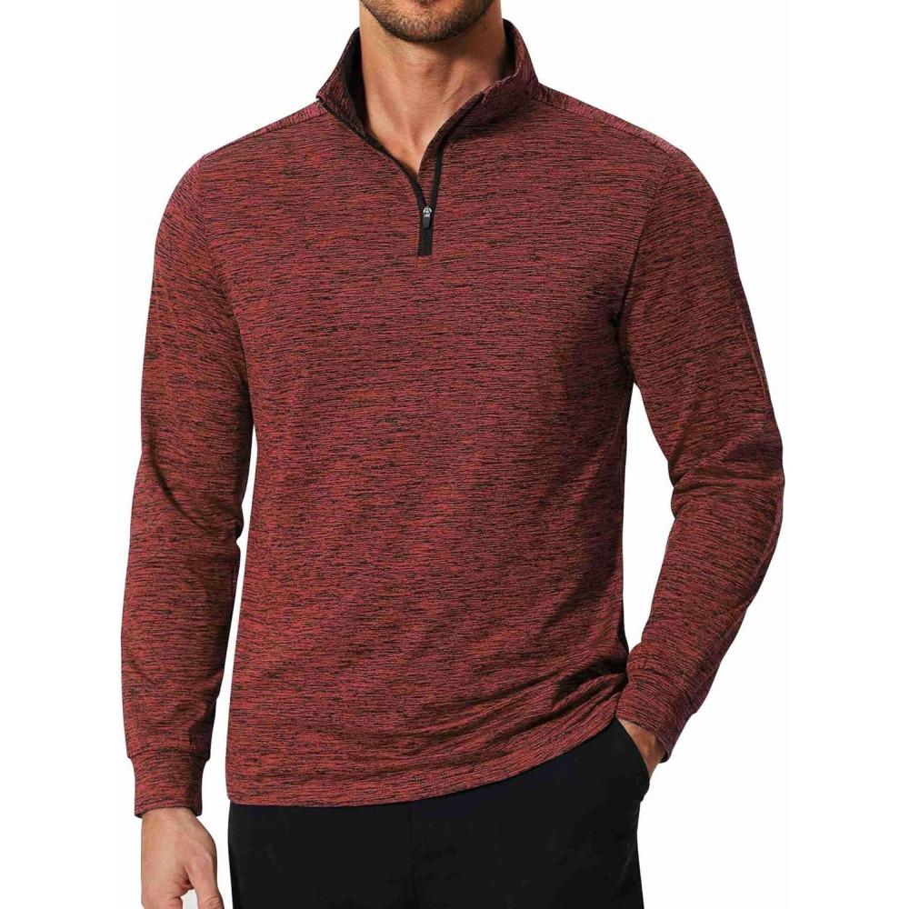 imageCOOFANDY Mens Quarter Zip Shirts Workout Fleece Lined Lightweight Long Sleeve Pullover SweatshirtsWine Red