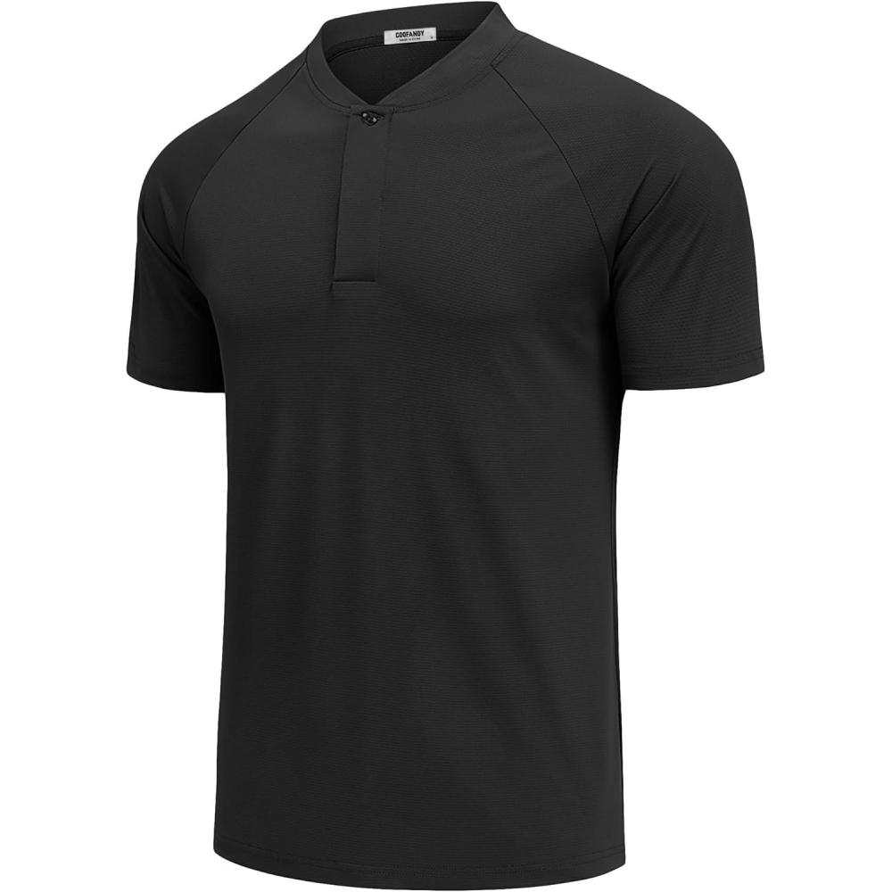 imageCOOFANDY Mens Quick Dry Golf Polo Shirts Short Sleeve Henley Shirt Active Athletic Collarless Sports T ShirtsBlack1