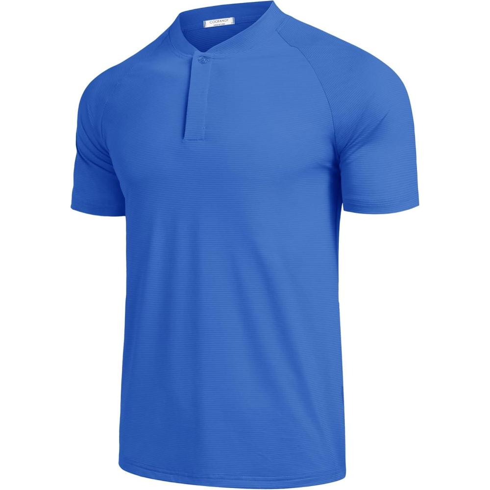imageCOOFANDY Mens Quick Dry Golf Polo Shirts Short Sleeve Henley Shirt Active Athletic Collarless Sports T ShirtsBlue