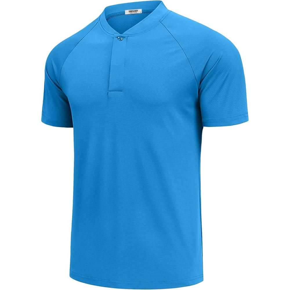 imageCOOFANDY Mens Quick Dry Golf Polo Shirts Short Sleeve Henley Shirt Active Athletic Collarless Sports T ShirtsBlue1