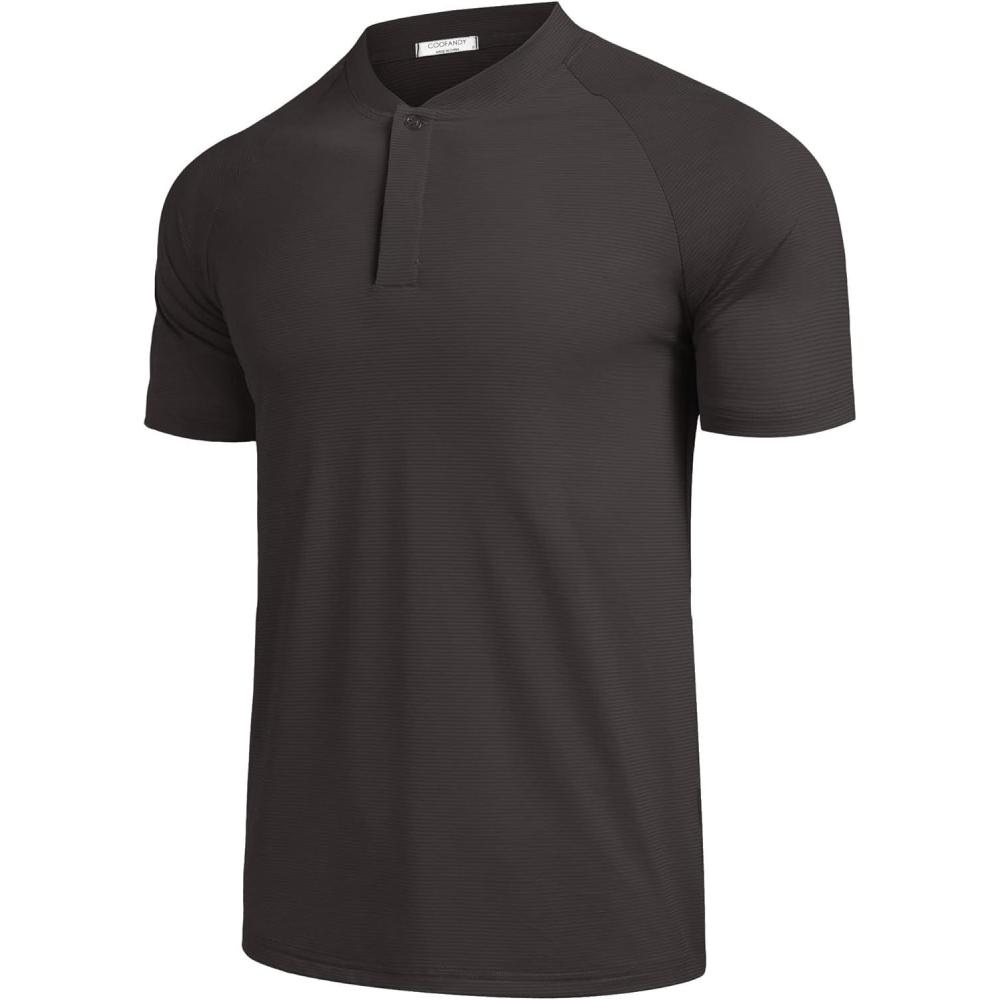 imageCOOFANDY Mens Quick Dry Golf Polo Shirts Short Sleeve Henley Shirt Active Athletic Collarless Sports T ShirtsDark Grey