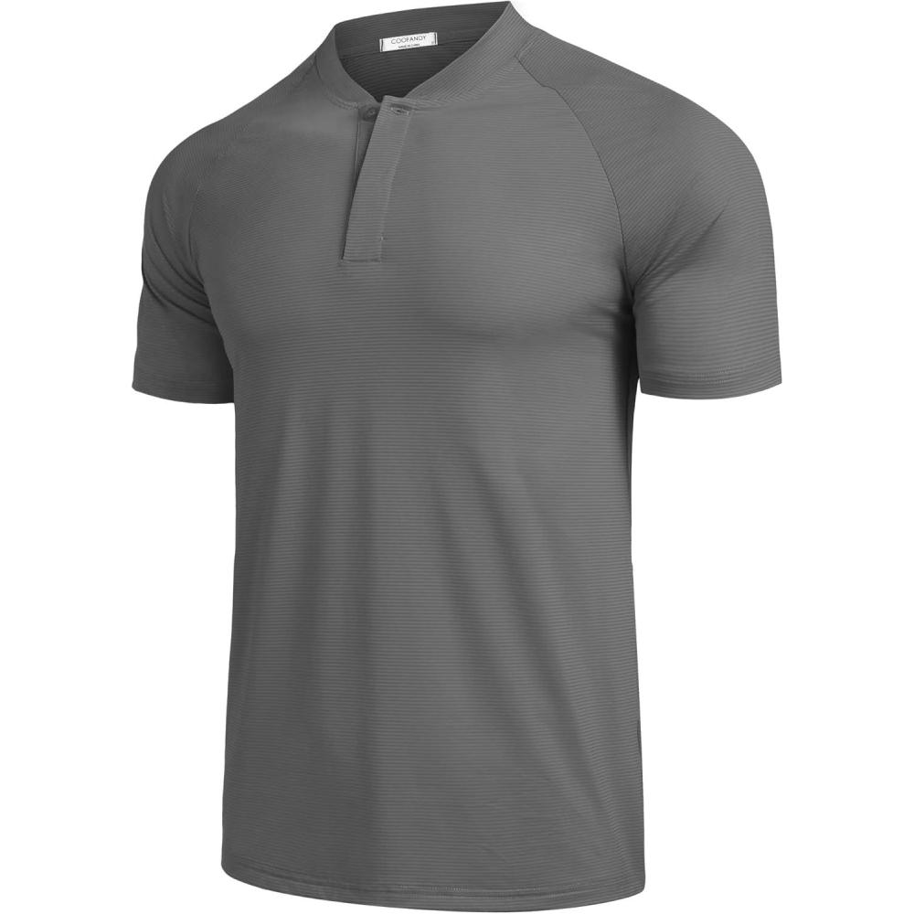 imageCOOFANDY Mens Quick Dry Golf Polo Shirts Short Sleeve Henley Shirt Active Athletic Collarless Sports T ShirtsGrey