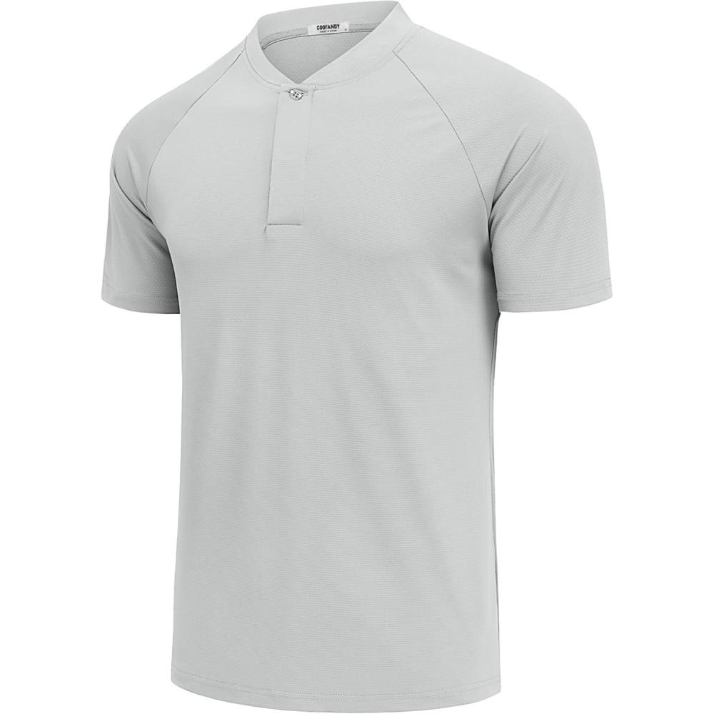 imageCOOFANDY Mens Quick Dry Golf Polo Shirts Short Sleeve Henley Shirt Active Athletic Collarless Sports T ShirtsLight Grey