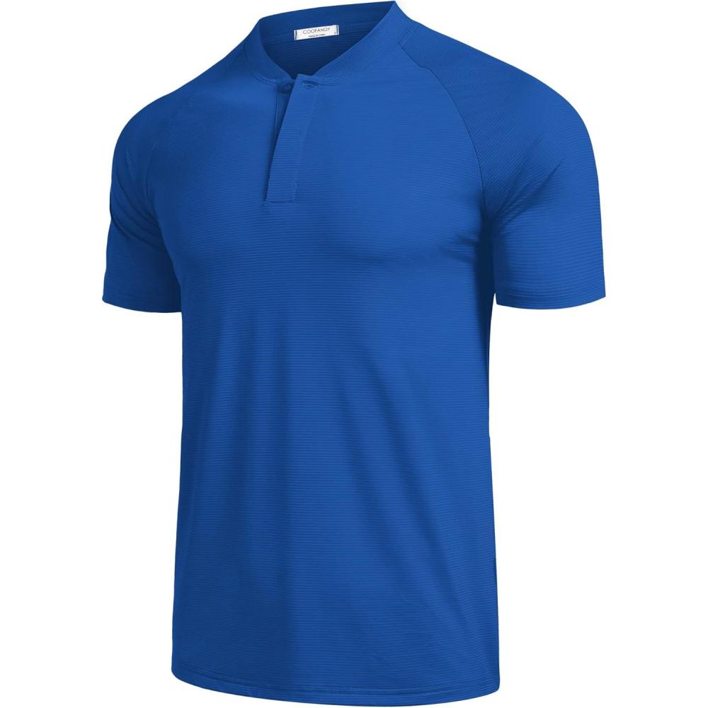 imageCOOFANDY Mens Quick Dry Golf Polo Shirts Short Sleeve Henley Shirt Active Athletic Collarless Sports T ShirtsRoyal Blue