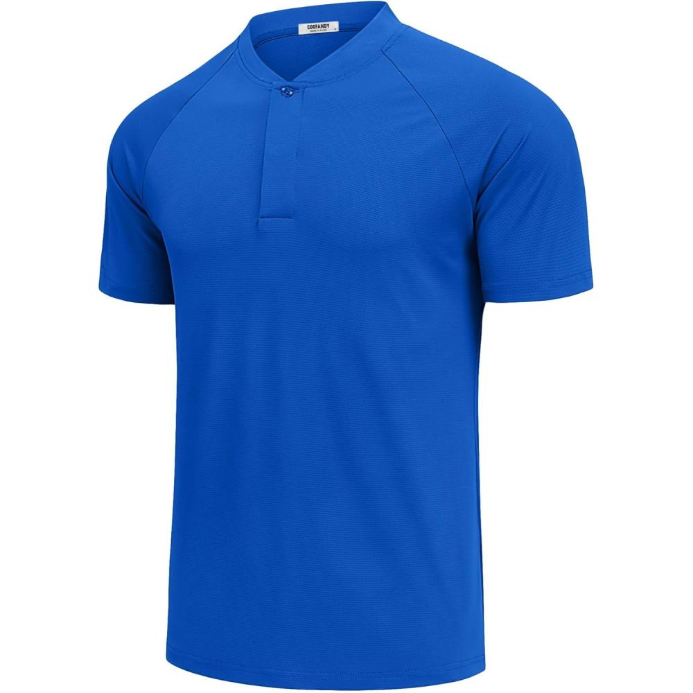 imageCOOFANDY Mens Quick Dry Golf Polo Shirts Short Sleeve Henley Shirt Active Athletic Collarless Sports T ShirtsSky Blue