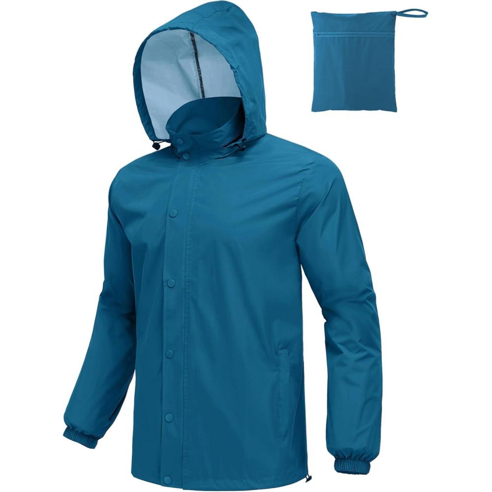 imageCOOFANDY Mens Rain Jacket Waterproof Packable Raincoat Lightweight Rain Shell Hood Travel Golf Hiking Cycling Zip PocketsBlue