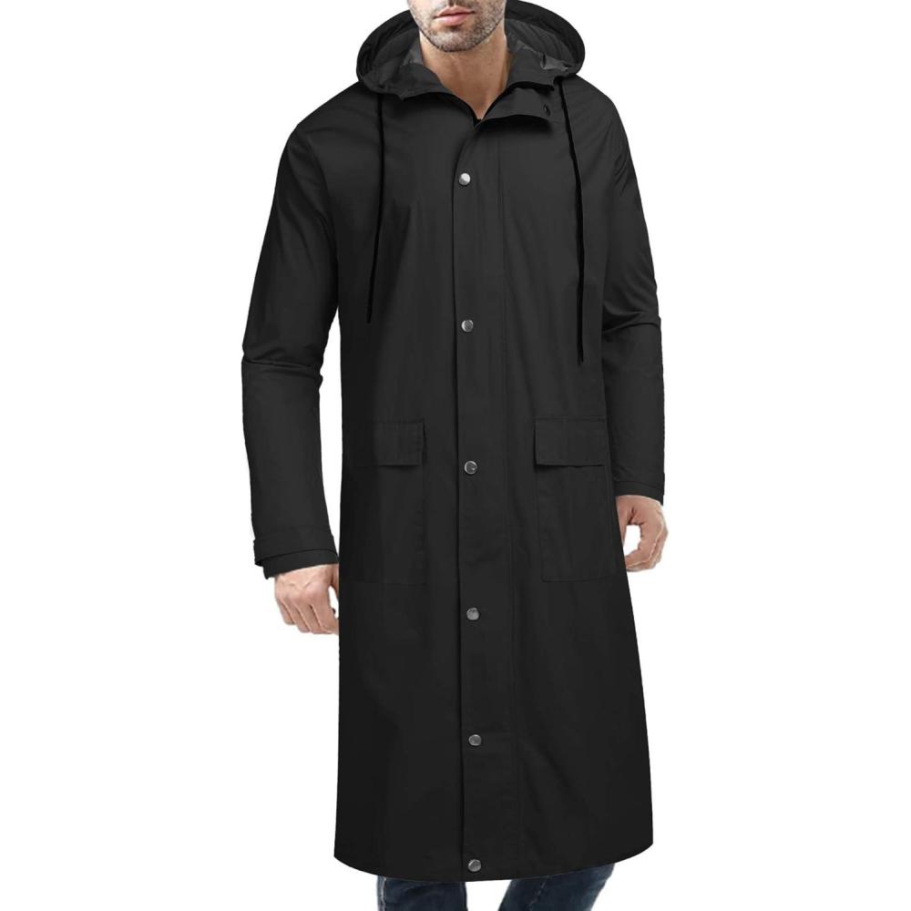 imageCOOFANDY Mens Rain Jacket with Hood Waterproof Lightweight Active Long RaincoatBlack