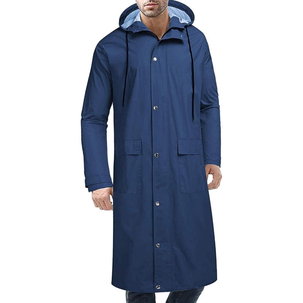 imageCOOFANDY Mens Rain Jacket with Hood Waterproof Lightweight Active Long RaincoatBlue