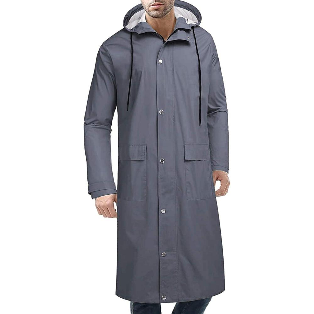 imageCOOFANDY Mens Rain Jacket with Hood Waterproof Lightweight Active Long RaincoatDark Grey