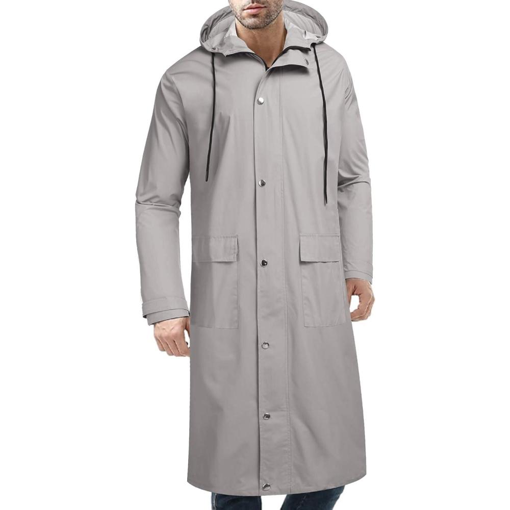 imageCOOFANDY Mens Rain Jacket with Hood Waterproof Lightweight Active Long RaincoatGrey