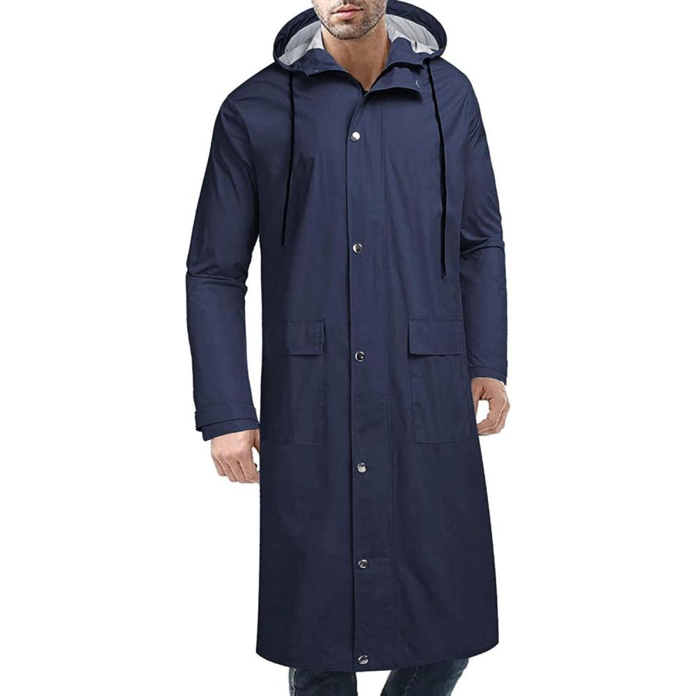 imageCOOFANDY Mens Rain Jacket with Hood Waterproof Lightweight Active Long RaincoatNavy Blue