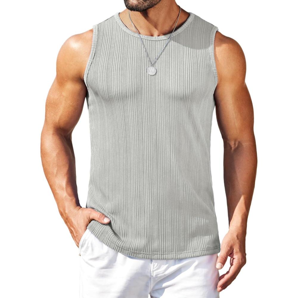 imageCOOFANDY Mens Ribbed Knit Tank Tops Casual Sleeveless Muscle Shirts Basic Undershirts TankLight Grey