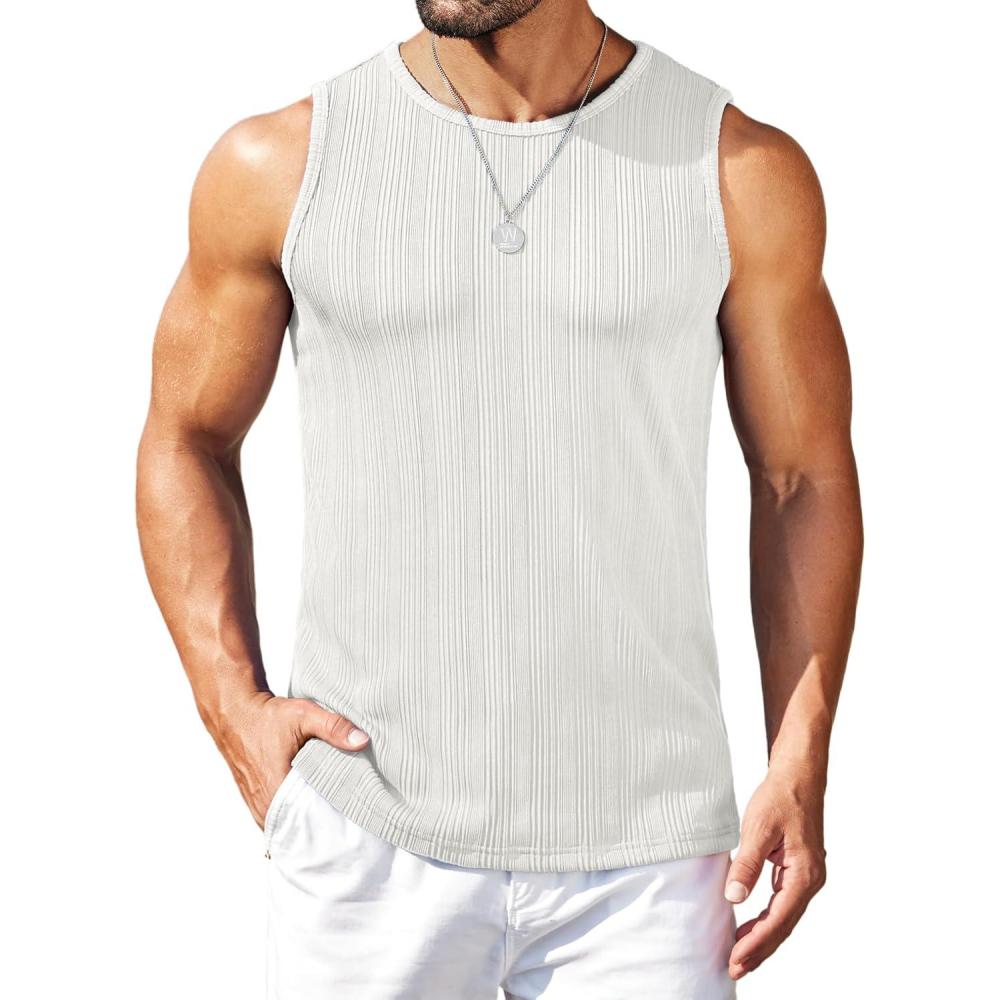 imageCOOFANDY Mens Ribbed Knit Tank Tops Casual Sleeveless Muscle Shirts Basic Undershirts TankWhite