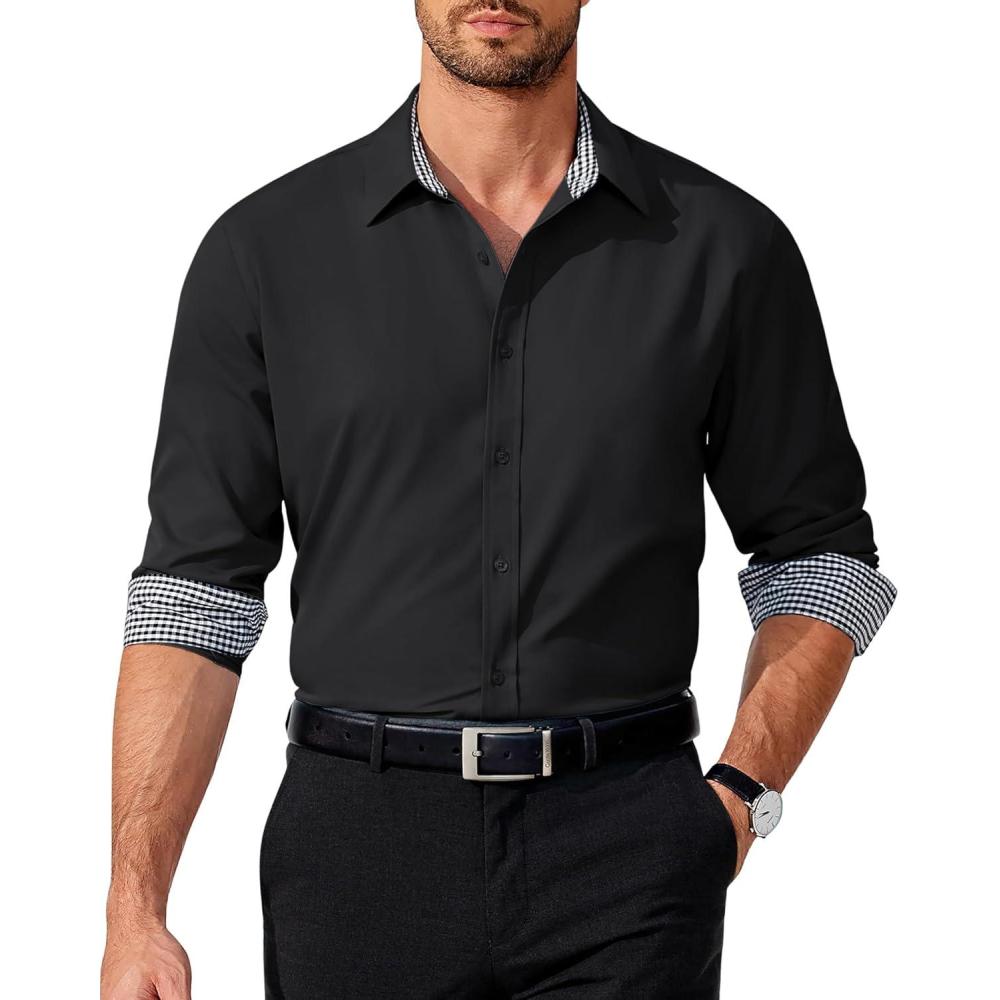 imageCOOFANDY Mens Rose Shiny Shirt Luxury Flowered Printed Button Down Shirt03black Solid