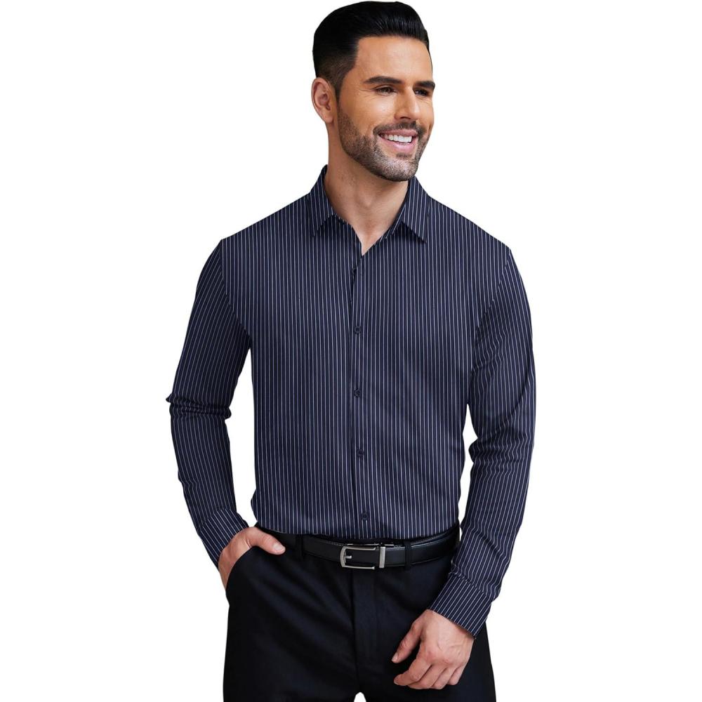 imageCOOFANDY Mens Rose Shiny Shirt Luxury Flowered Printed Button Down ShirtNavy White Stripes