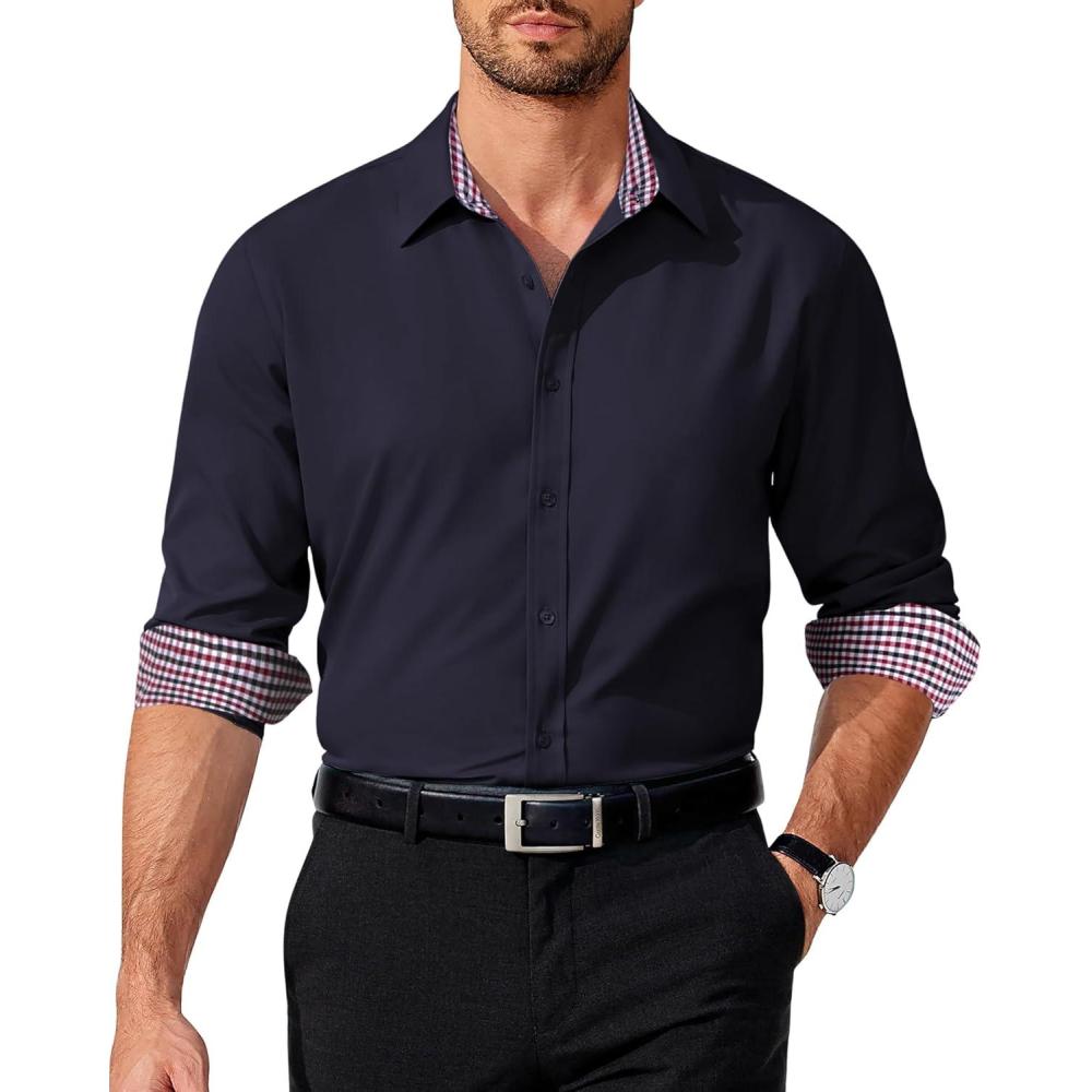 imageCOOFANDY Mens Rose Shiny Shirt Luxury Flowered Printed Button Down ShirtNavy Blue Solid 2