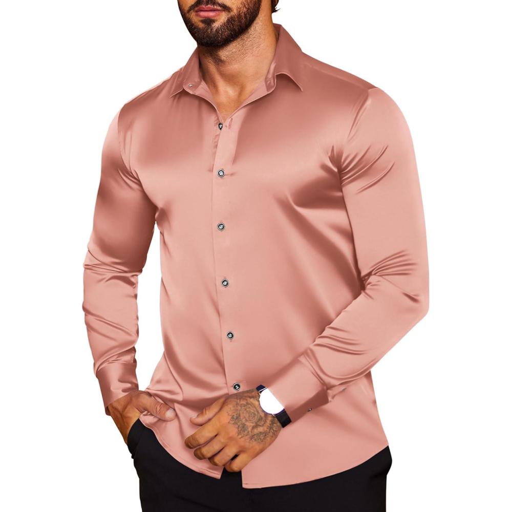 imageCOOFANDY Mens Rose Shiny Shirt Luxury Flowered Printed Button Down ShirtPink
